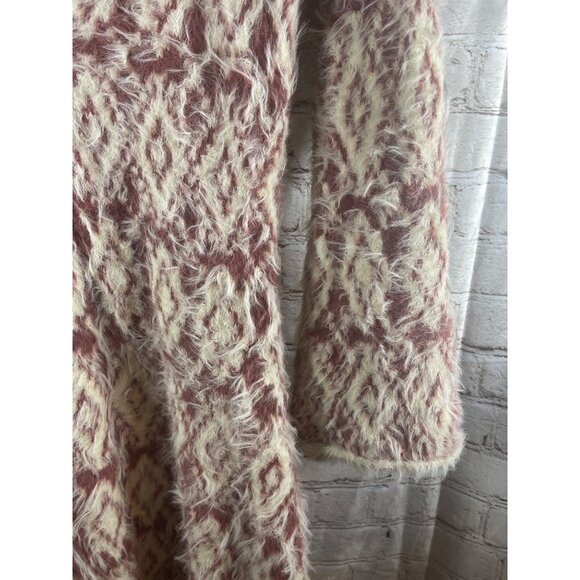 Free People Fuzzy Cardigan Sweater L Mulberry & Cream Buttons V-Neck Soft Boho - Picture 4 of 9